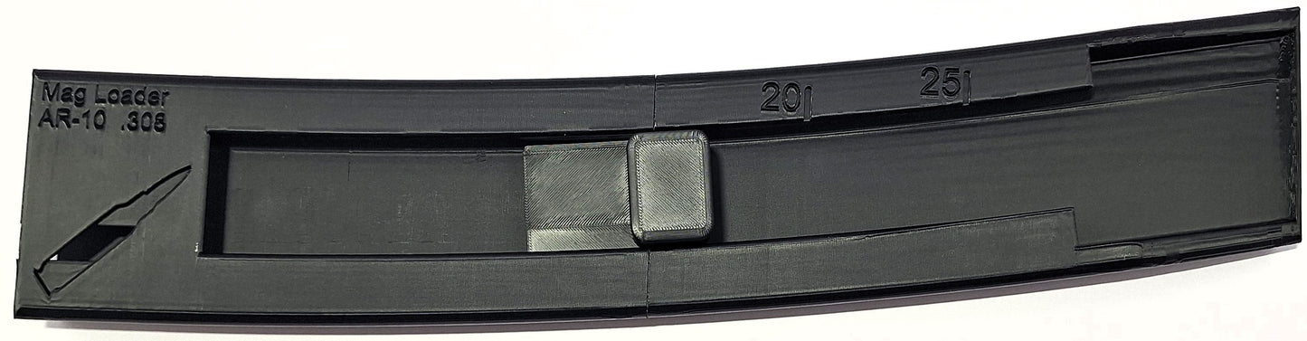 Universal AR .308 Mag Loader for AR-10, black, with 'Mag Loader AR-10 .308' text, compatible with various magazine brands.