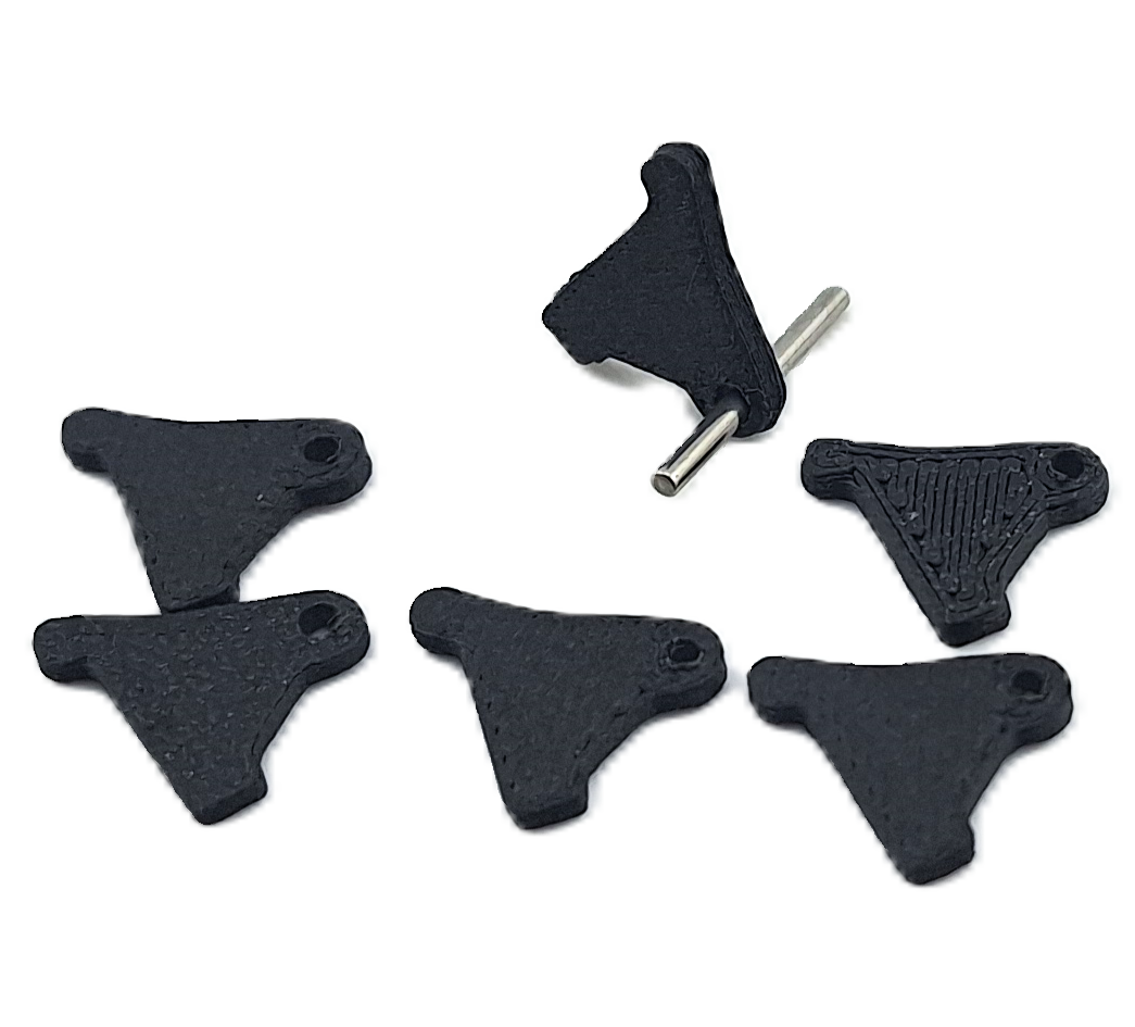 Set of six Taurus TX22 disconnector upgrade parts made of black PA-6 carbon fiber nylon with rounded edges for improved reliability and durability