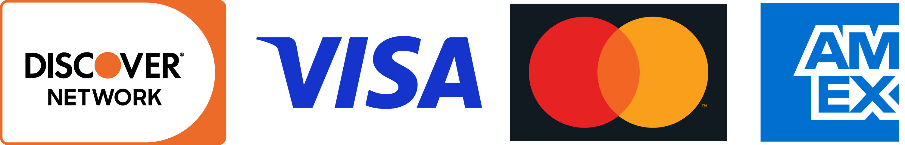 Discover, Visa, Mastercard, and American Express