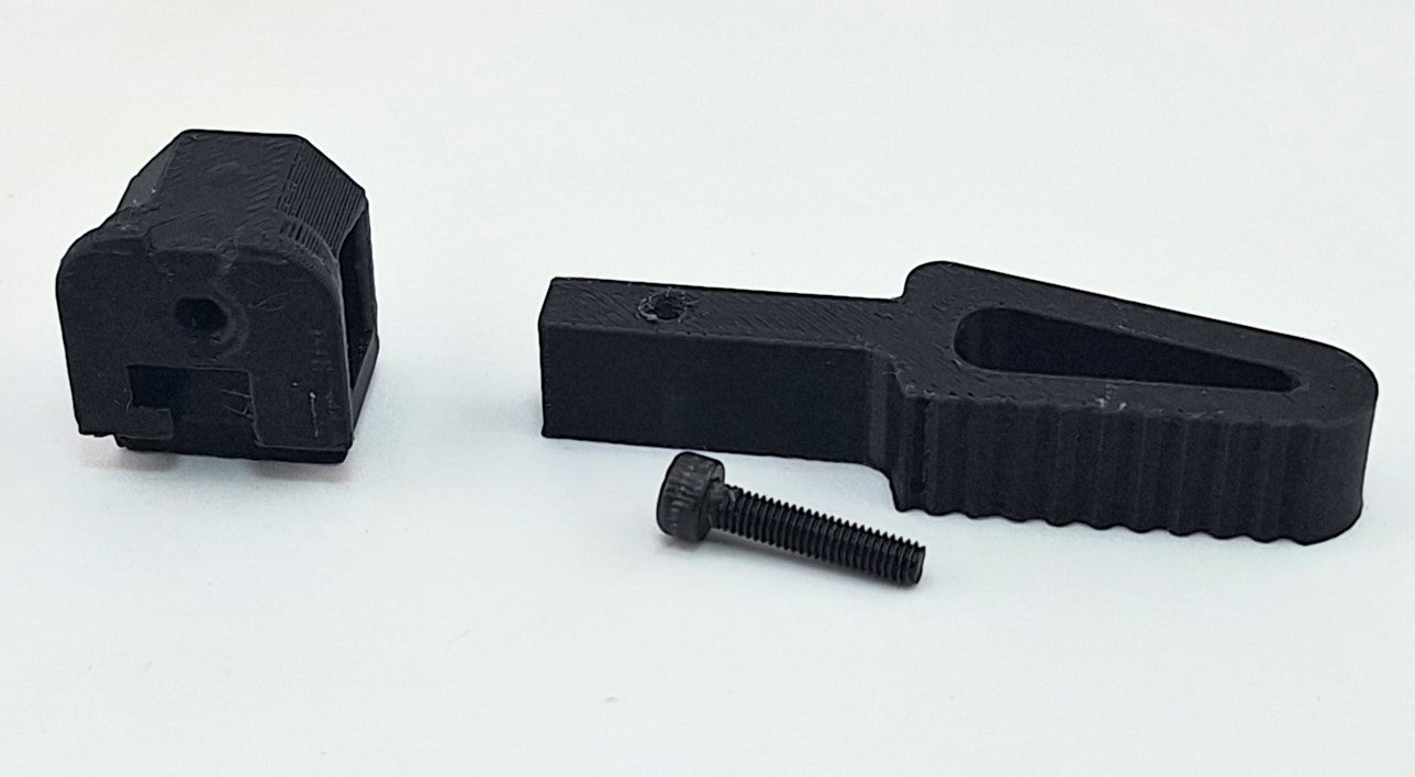TX22 MTN Chassis modular black charging handle and screw for improved firearm control and durability