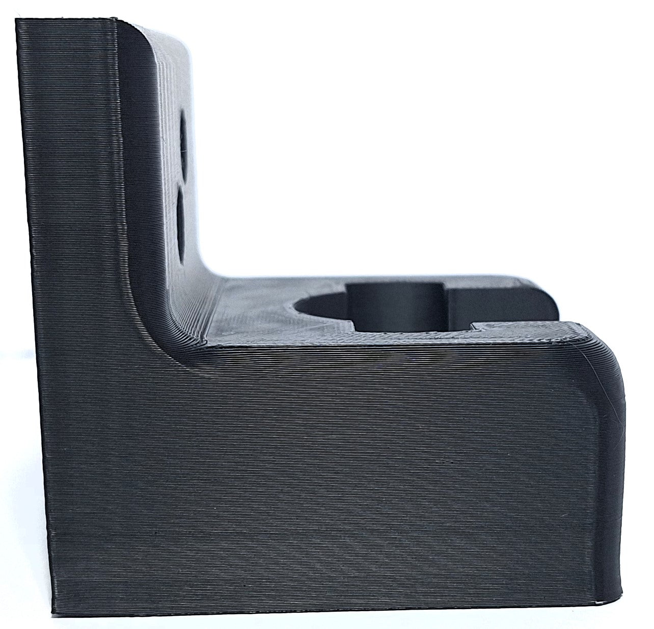 AR Buffer Wall Hanger side view, 3D-tactical design for AR rifles, easy access storage.
