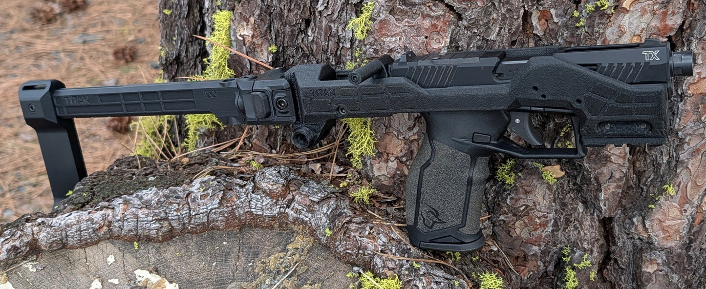 Taurus TX22 Spectre chassis with optic mount and folding arm brace for improved control and portability