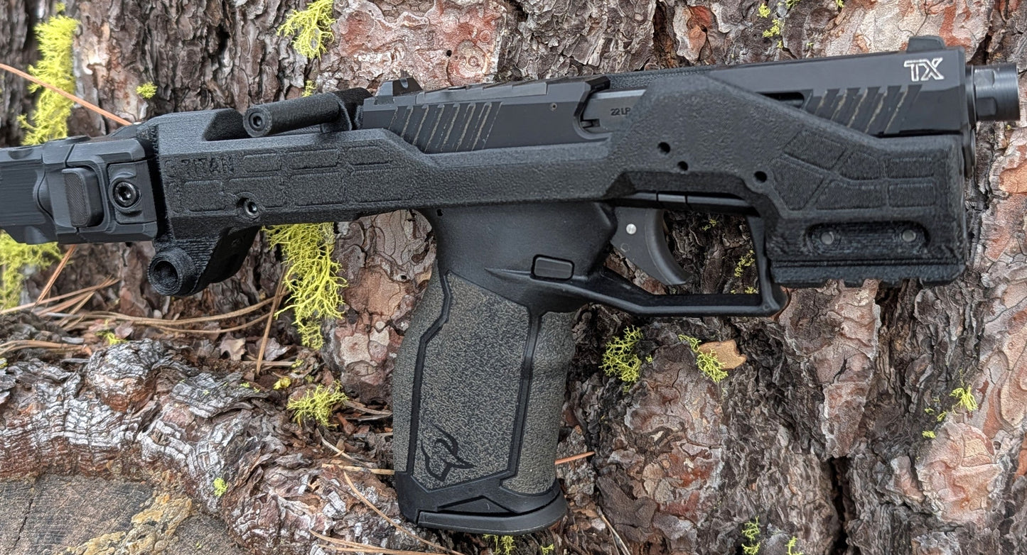 Taurus TX22 Spectre chassis with optic mount and side-folding arm brace for improved control and compactness